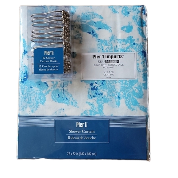 Pier 1 Shower Curtain and 12 Shower Hooks - Picture 1 of 9